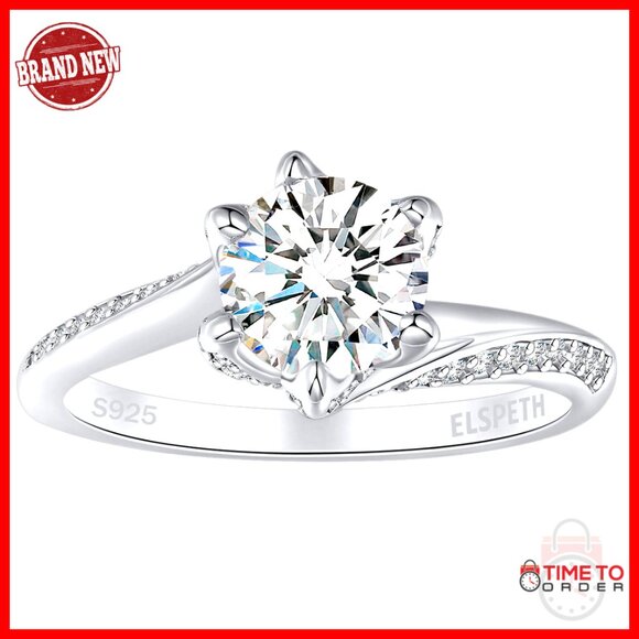Sterling Silver Engagement Ring Size 5 Cubic Zirconia Promise Ring for Women